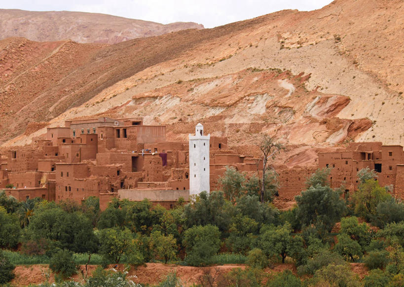 无人,横图,室外,白天,山,山脉,建筑,摩洛哥,历史,树,白色,自然,摄影,尖塔,阿特拉斯山脉,摩洛哥文化,彩图