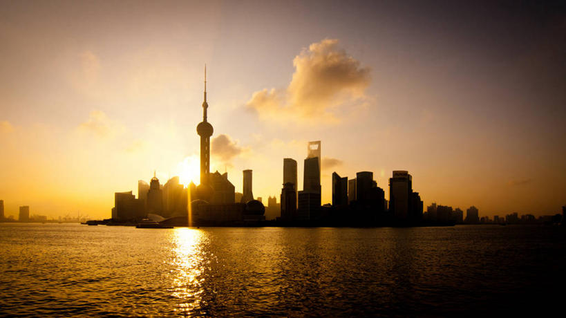 无人,横图,室外,日出,河流,天际线,城市,上海,反射,云,尖顶,风景,外滩,摄影,宁静,剪影,无线电通信塔,彩图