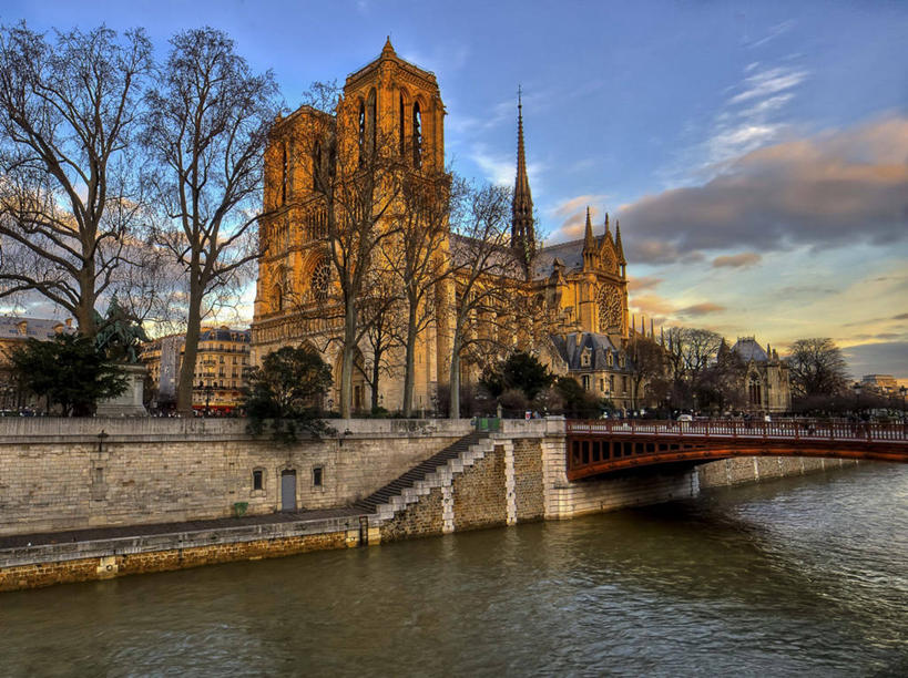 无人,横图,室外,河流,建筑,法国,巴黎,巴黎圣母院,云,冬天,桥,尖顶,首都,联系,历史,天空,黄昏,摄影,宗教,基督教,法国文化,彩图,大教堂