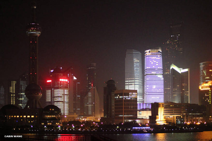 无人,横图,室外,夜晚,河流,城市,建筑,摩天大楼,上海,塔,现代,外滩,摄影,宁静,照亮,中国文化,万里无云,彩图