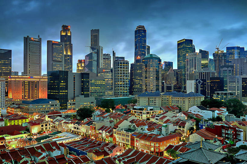 无人,横图,俯视,室外,天际线,建筑,摩天大楼,新加坡,云,唐人街,历史,天空,黄昏,摄影,彩图,高角度拍摄