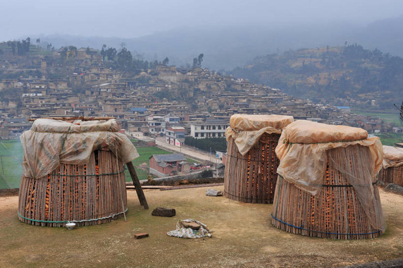 无人,横图,室外,白天,玉米,包装,屋顶,乡村,饮食,风景,自然,摄影,保护,中国文化,云南省,烘干,彩图