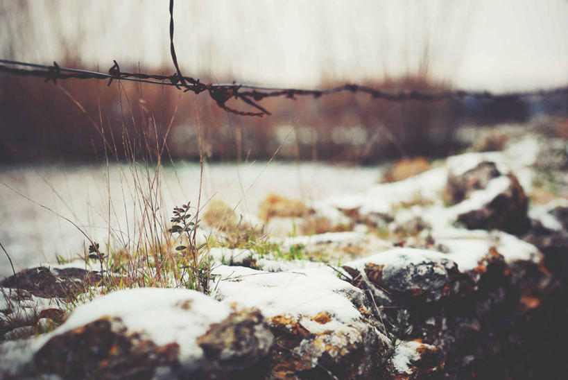 无人,横图,室外,特写,白天,雪,西班牙,冬天,草,天空,自然,寒冷,摄影,宁静,赫罗纳省,岩石,彩图,带刺铁丝网