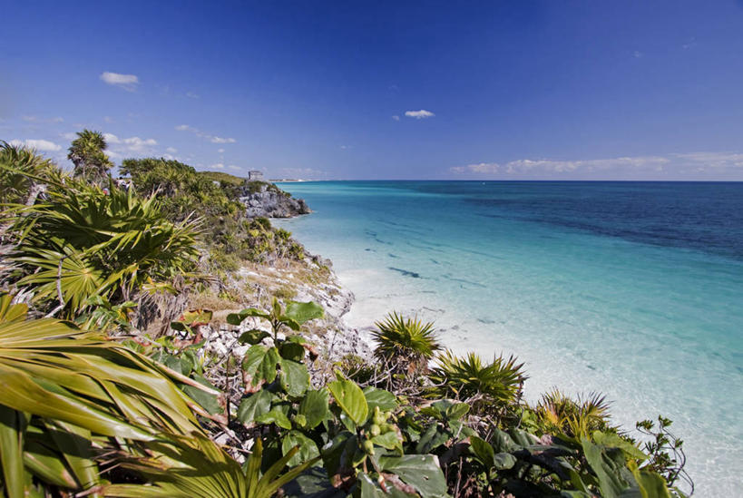 无人,横图,室外,白天,海洋,美景,墨西哥,景观,水平线,蓝色,天空,自然,景色,摄影,宁静,拉丁美洲,自然风光,尤卡坦州,图伦,海滩,彩图