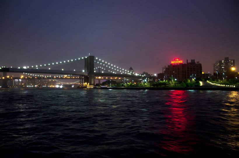 无人,横图,室外,夜晚,天际线,城市,纽约,美国,反射,联系,摄影,吊桥,宁静,照亮,万里无云,布鲁克林桥,彩图,东河