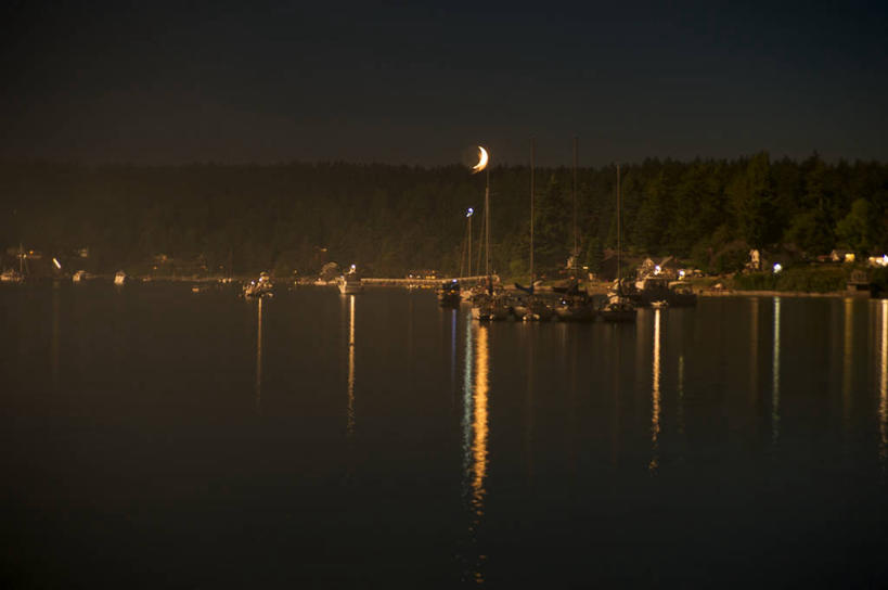 无人,横图,室外,夜晚,湖,船,美国,停靠,反射,半月,烟,运输,摄影,宁静,照亮,停泊,华盛顿州,彩图,海港