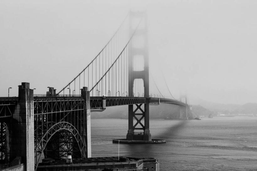 无人,横图,黑白,室外,白天,海洋,雾,建筑,美国,斜拉桥,桥,天气,联系,天空,运输,摄影,加利福尼亚,金门大桥,旧金山