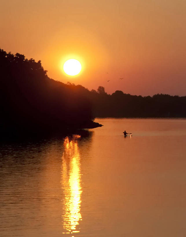 皮划艇,一个人,竖图,室外,日出,河流,美景,水,太阳,加拿大,反射,景观,树,天空,自然,景色,运输,摄影,宁静,桨,早晨,自然风光,剪影,彩图,皮船