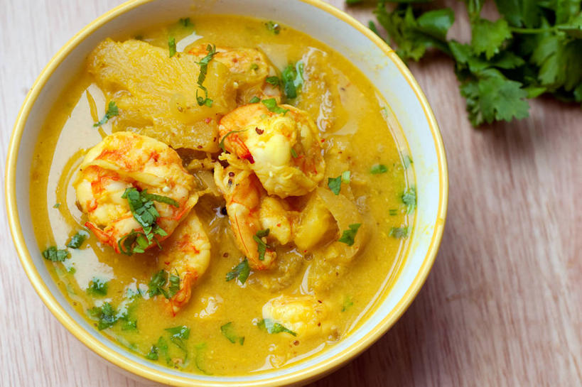 无人,横图,室内,特写,白天,菠萝,新加坡,咖喱,饮食,碗,芫荽叶,摄影,椰汁,清新,海产,彩图