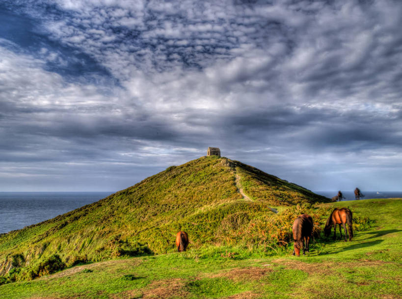 无人,横图,室外,白天,海洋,马,野生动物,英国,三只,地形,云,历史,废墟,天空,自然,摄影,基督教,小马,彩图