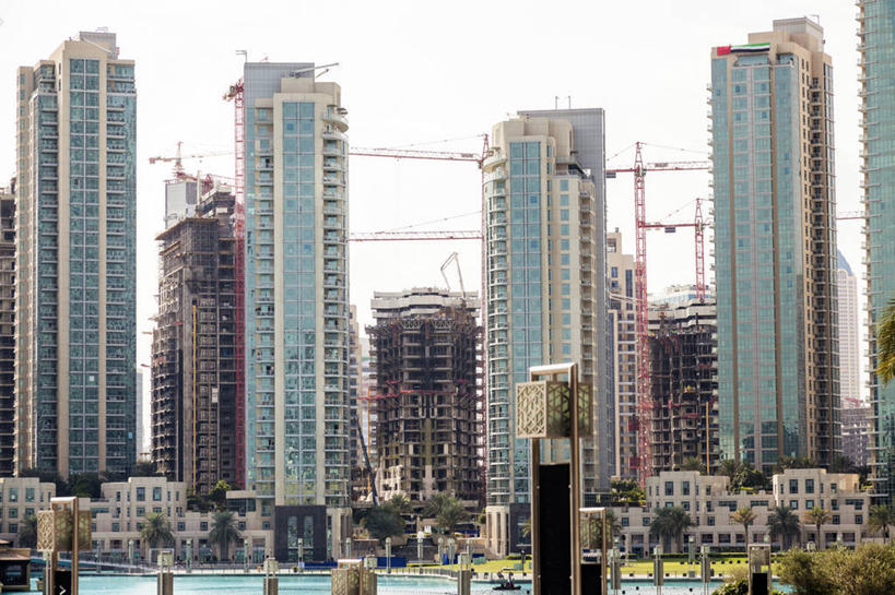 无人,横图,室外,白天,建筑业,湖,城市,建筑,树,建筑工地,摄影,阿拉伯联合酋长国,迪拜,波斯湾,发展,进展,彩图