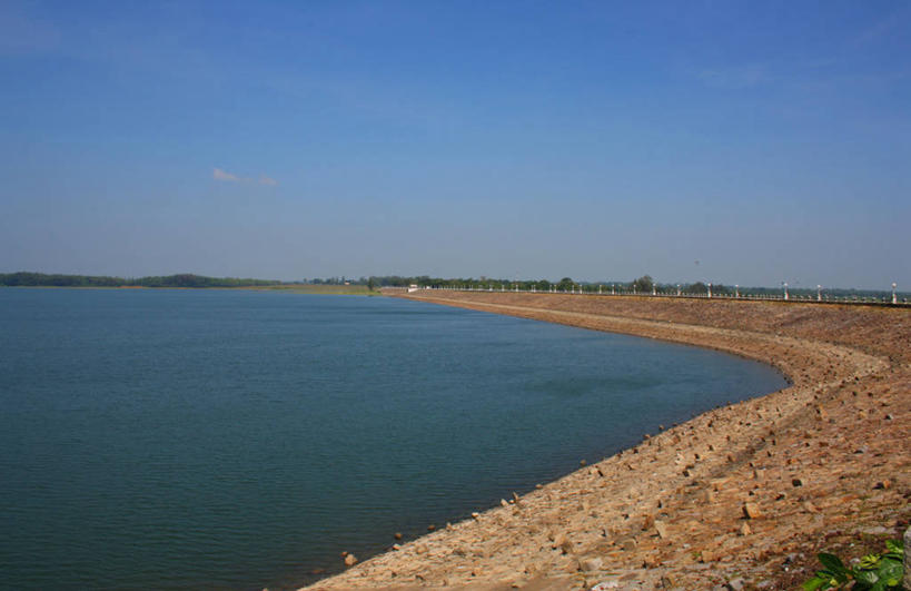 无人,横图,俯视,室外,白天,海洋,美景,印度,景观,水坝,水库,树,风景,天空,自然,景色,摄影,宁静,自然风光,卡纳塔克邦,水力发电,彩图,高角度拍摄