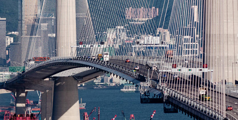 无人,横图,室外,白天,河流,城市,建筑,汽车,香港,斜拉桥,联系,运输,摄影,彩图