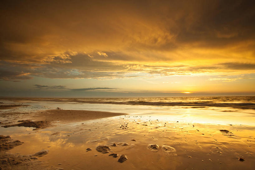 无人,横图,室外,海洋,日落,澳大利亚,反射,沙子,水平线,云,风景,天空,自然,橙色,摄影,退潮,宁静,南澳大利亚,海滩,彩图