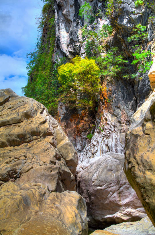 无人,竖图,室外,白天,仰视,菲律宾,地形,树,天空,自然,摄影,宁静,岩层,岩石,彩图,低角度拍摄