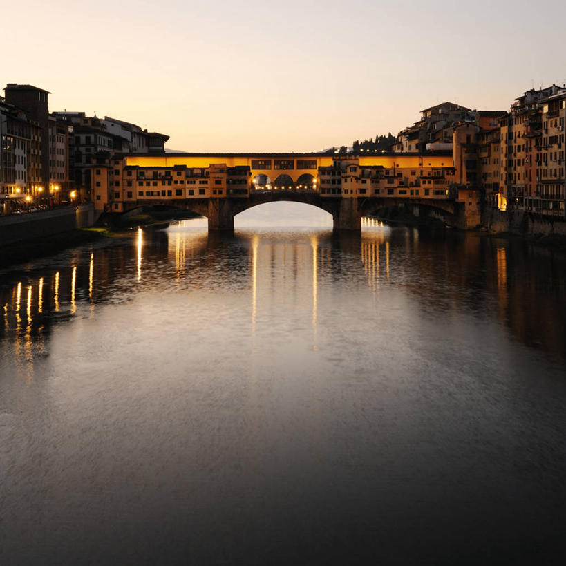 无人,方图,室外,城市,建筑,路灯,意大利,反射,黎明,联系,拱桥,摄影,照亮,意大利文化,托斯卡纳区,维基奥桥,万里无云,彩图