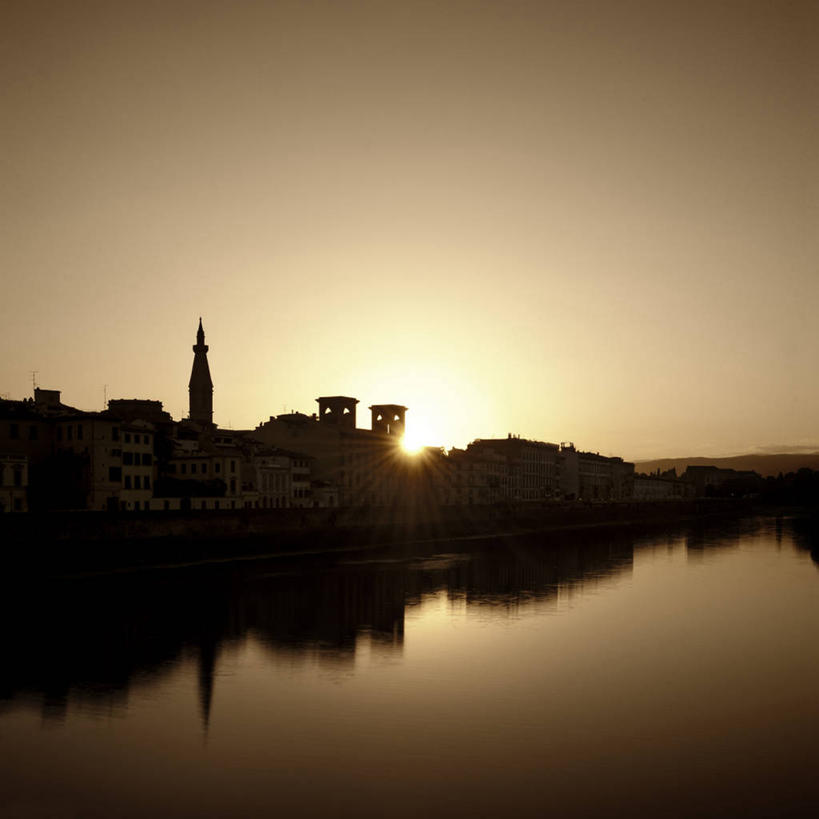 无人,方图,室外,日出,河流,太阳,建筑,意大利,反射,塔,天空,摄影,宁静,剪影,意大利文化,托斯卡纳区,亚诺河,彩图