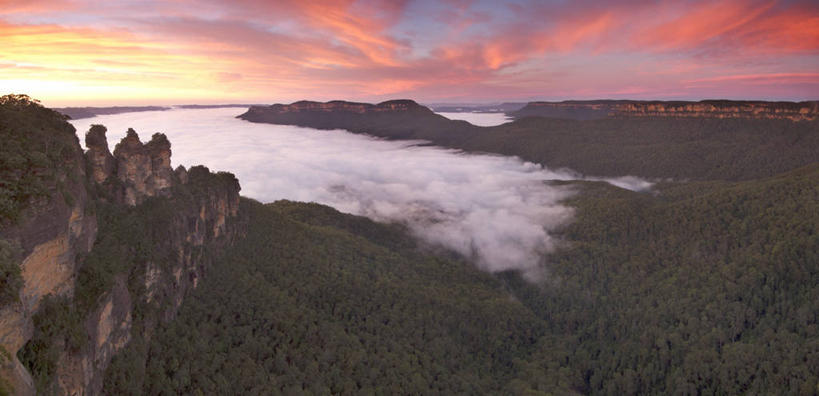 无人,横图,室外,长时间曝光,美景,日落,雾,澳大利亚,地形,景观,云,红色,风景,天空,自然,橙色,景色,摄影,宁静,自然风光,新南威尔士,蓝山国家公园,岩石,彩图,广角