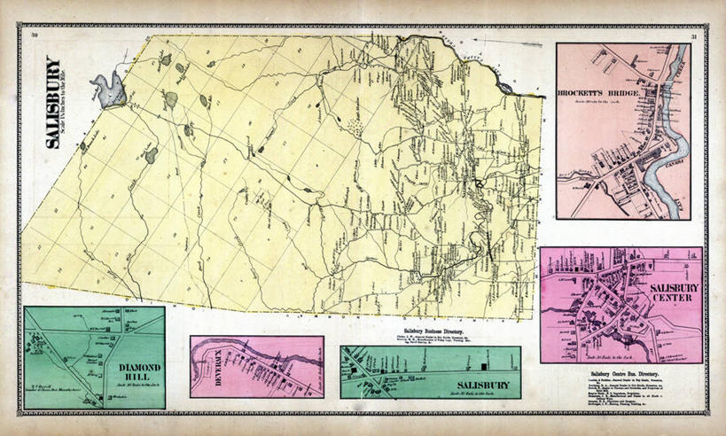 无人,横图,地图,城镇,历史,古董,索尔兹伯里,纽约州,彩图