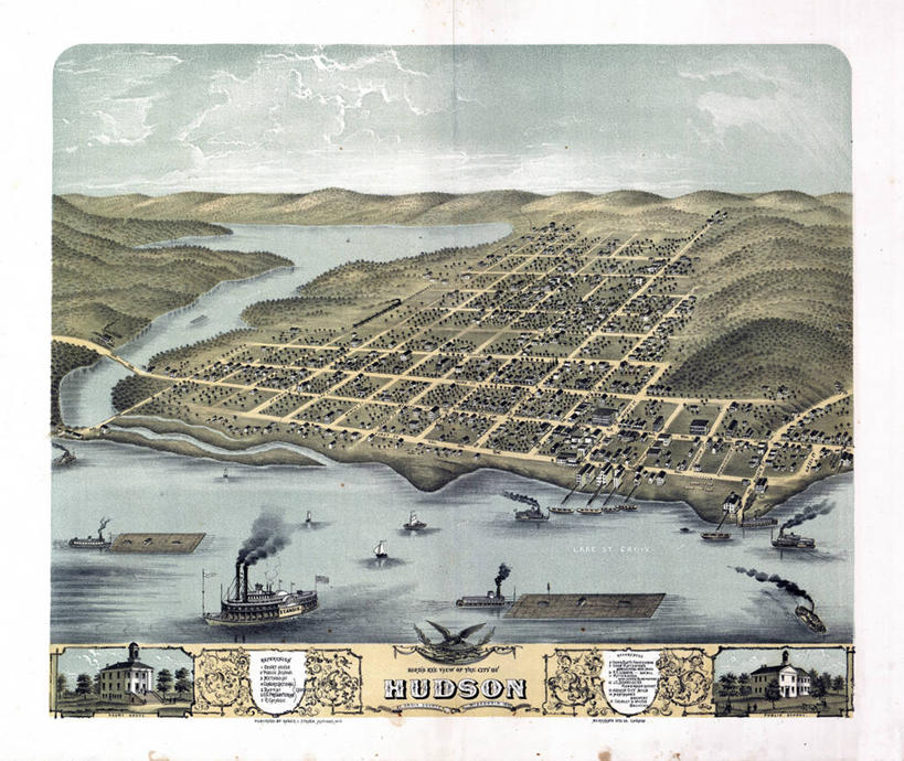 无人,横图,俯视,地图,历史,古董,威斯康星,彩图,高角度拍摄,哈德孙河