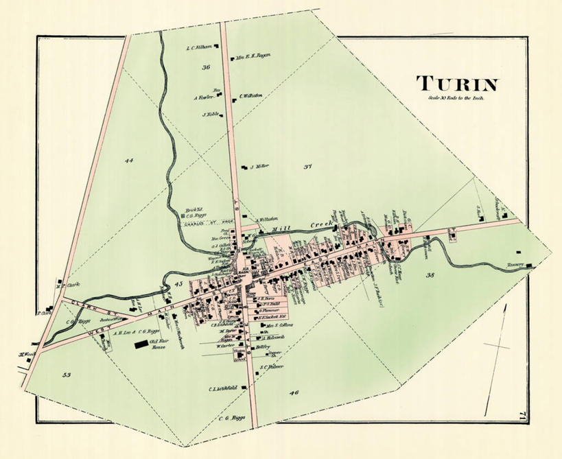 无人,横图,地图,城镇,历史,古董,纽约州,都灵,彩图