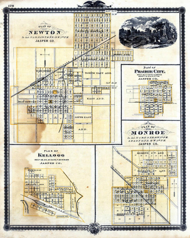 无人,竖图,地图,城镇,历史,古董,牛顿,彩图,爱荷华