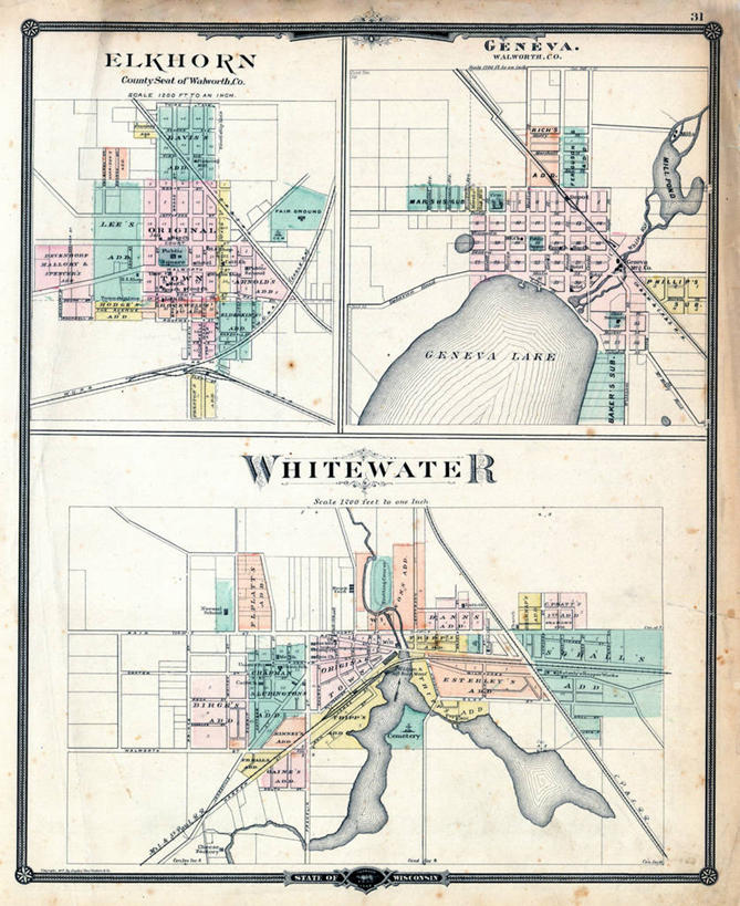 无人,竖图,地图,城镇,历史,古董,威斯康星,日内瓦,彩图,多义词,白水