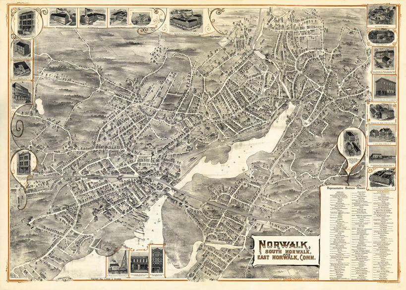 无人,横图,俯视,地图,历史,古董,康涅狄格州,彩图,高角度拍摄