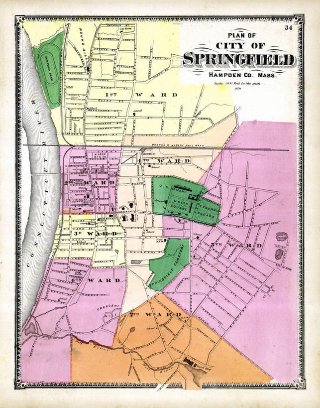 无人,竖图,地图,城镇,历史,古董,马萨诸塞,斯普林菲尔德,彩图
