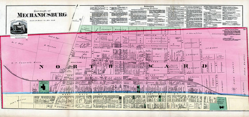 无人,横图,全景,地图,城镇,历史,古董,宾夕法尼亚,彩图