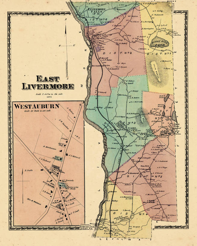 无人,竖图,地图,城镇,历史,古董,缅因州,利弗莫尔,彩图