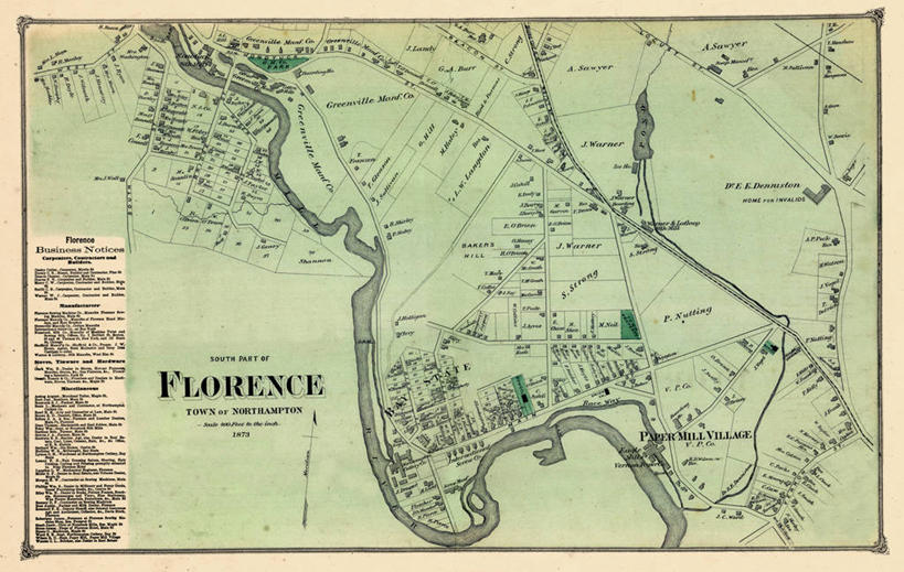 无人,横图,地图,佛罗伦萨,城镇,历史,古董,马萨诸塞,彩图