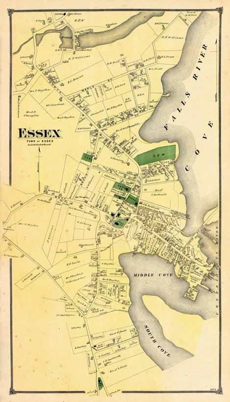 无人,竖图,地图,城镇,历史,古董,康涅狄格州,艾塞克斯大学,彩图