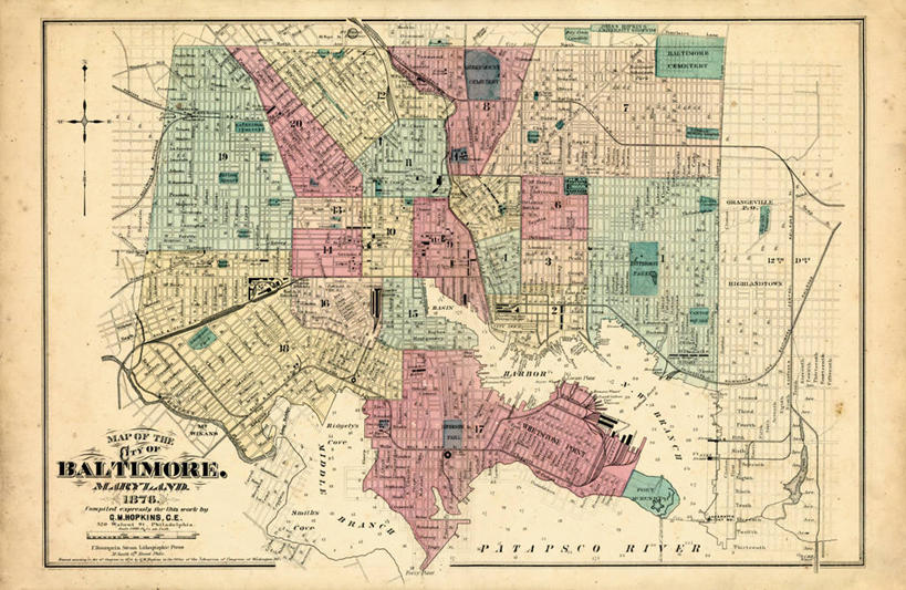 无人,横图,地图,城镇,历史,古董,巴尔的摩,马里兰,彩图