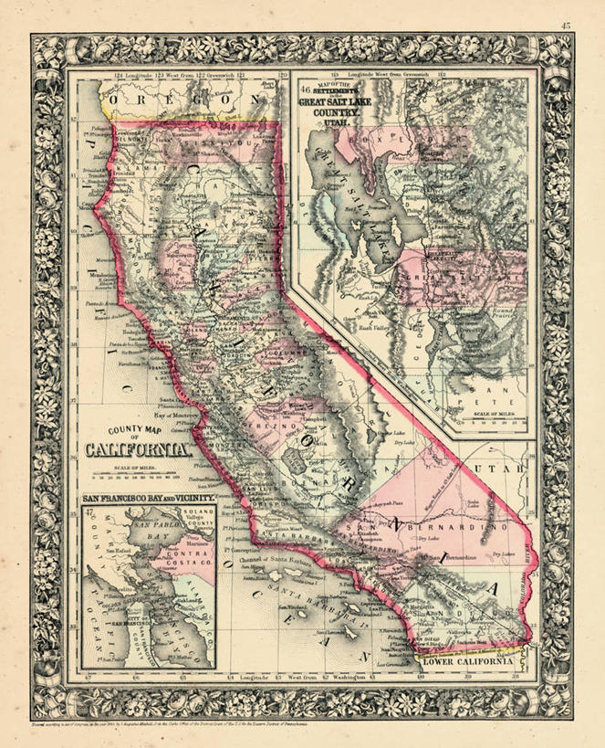 无人,竖图,地图,历史,古董,加利福尼亚,旧金山,犹他,彩图