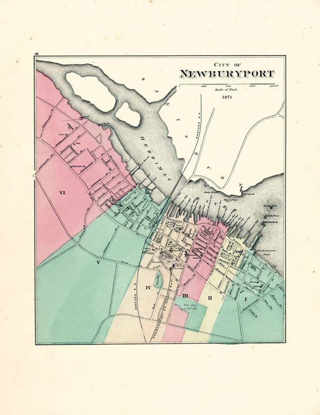 无人,竖图,地图,城镇,历史,古董,马萨诸塞,彩图,纽伯利波特