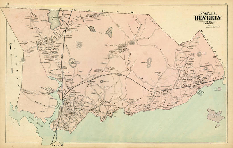 无人,横图,地图,城镇,历史,古董,马萨诸塞,彩图,贝弗利