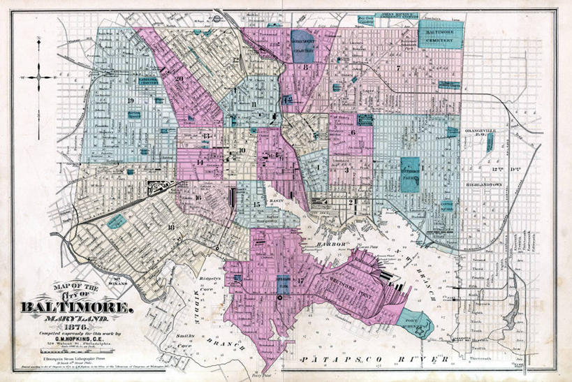 无人,横图,地图,城镇,历史,古董,巴尔的摩,马里兰,彩图