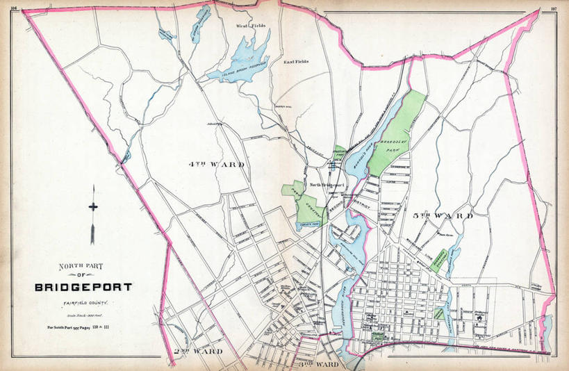 无人,横图,地图,城镇,历史,古董,康涅狄格州,布里奇波特,彩图
