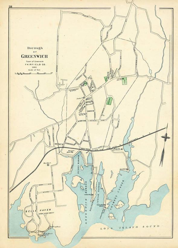 无人,竖图,地图,城镇,历史,古董,格林威治,康涅狄格州,彩图