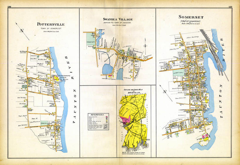 无人,横图,地图,城镇,历史,古董,马萨诸塞,彩图,斯旺西市