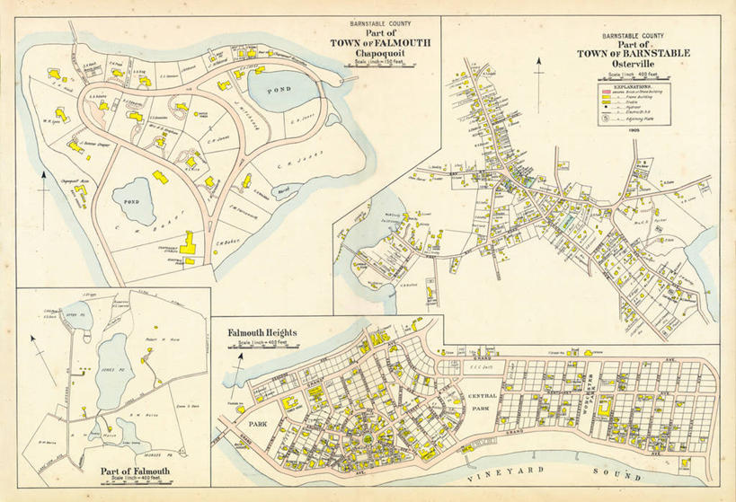 无人,横图,地图,城镇,历史,古董,马萨诸塞,法尔茅斯,彩图