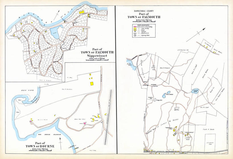 无人,横图,地图,城镇,历史,古董,马萨诸塞,法尔茅斯,彩图