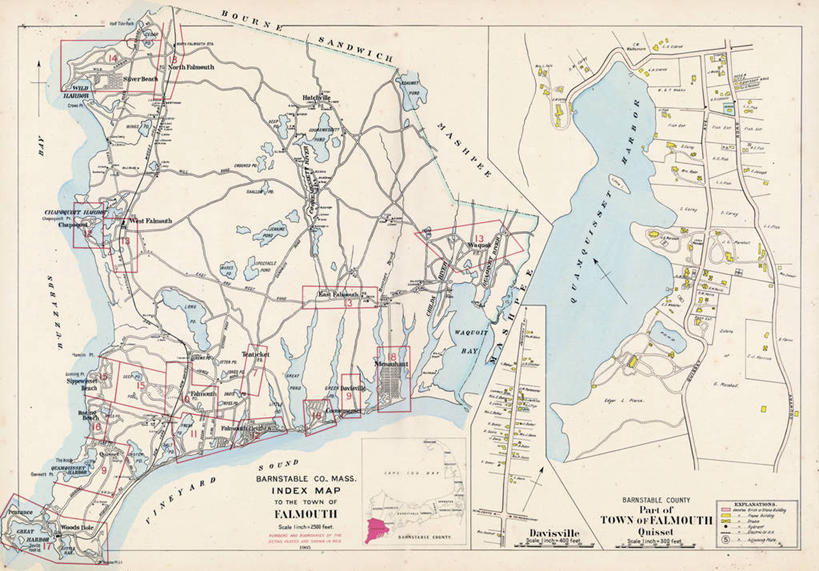 无人,横图,地图,城镇,历史,古董,马萨诸塞,法尔茅斯,彩图