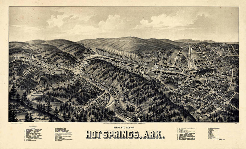 无人,横图,俯视,温泉,地图,历史,古董,阿肯色州,彩图,高角度拍摄