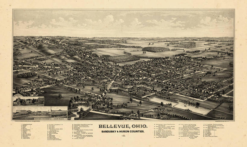 无人,横图,俯视,地图,历史,古董,俄亥俄州,彩图,高角度拍摄