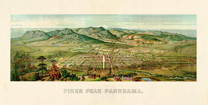 无人,横图,全景,俯视,地图,历史,古董,科罗拉多州,彩图,高角度拍摄