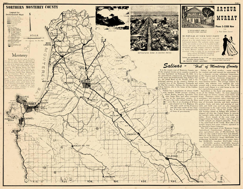 无人,横图,地图,城镇,北,历史,古董,加利福尼亚,蒙特利半岛,萨利纳斯,彩图