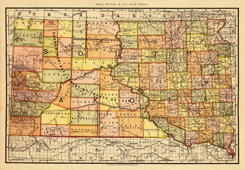 无人,横图,地图,历史,古董,南达科他州,彩图