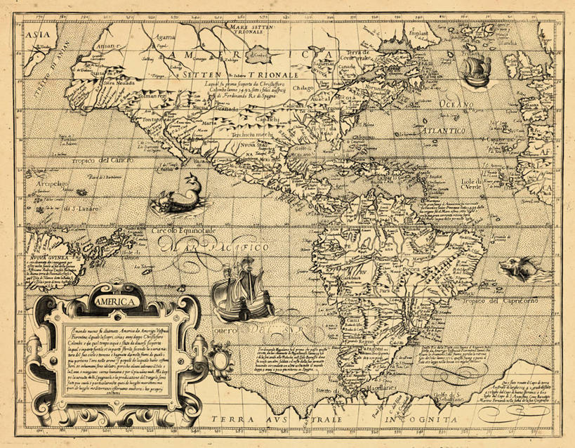 无人,横图,地图,历史,南美,古董,北美,彩图